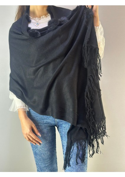 Siyah Triko Ponponlu Yumuşak Kadın Şal 180X70 cm fiyatları