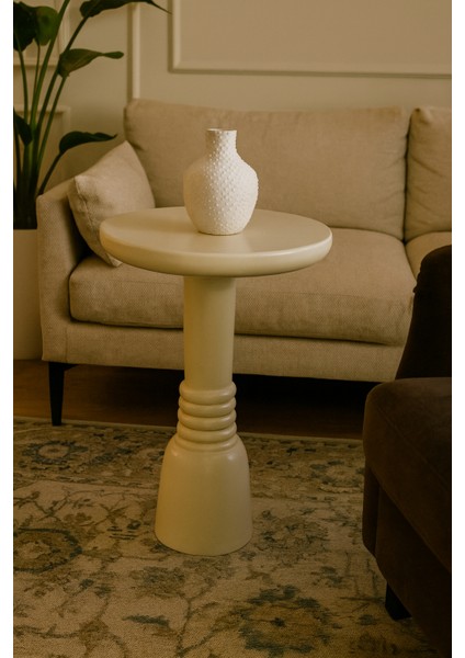 Krem Renk Doğal Masif Ahşap Mantar Sehpa – Şık Tekli Yan Sehpa