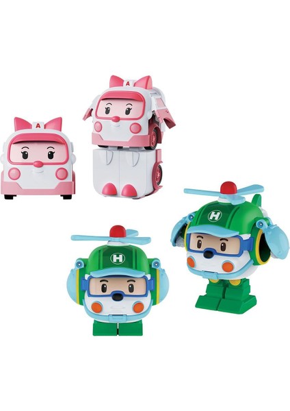 Polı MRT-674 Robocar Poli Mini Transforming Kasabanın Kurtarma Araçları 4lü Set Kız Erkek Çocuk Oyun modelleri