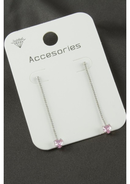 Techmrt Kalp Suyolu Taşlı Küpe-Pembe