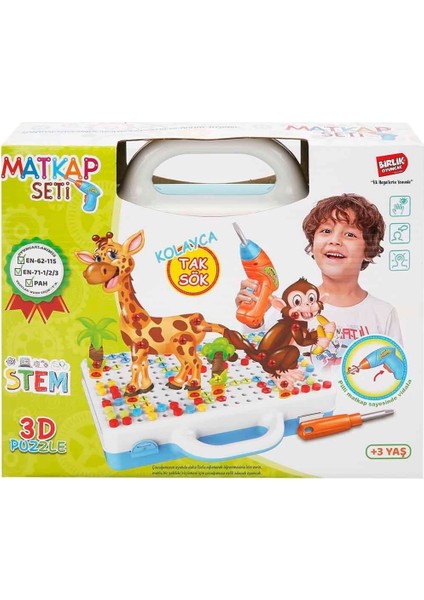 URT014-001 Birlik, 3D Eğitici Matkap Seti Hayvanlar Özel Fiyatlı Ürün Kız Erkek Çocuk Oyuncak Eğitic