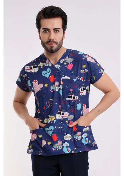 Yarasa Kol Dijital Unisex Desenli Üst - 6525 Lacivert Stetoskop fiyatları