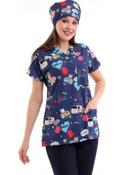 Yarasa Kol Dijital Unisex Desenli Üst - 6525 Lacivert Stetoskop fırsatları