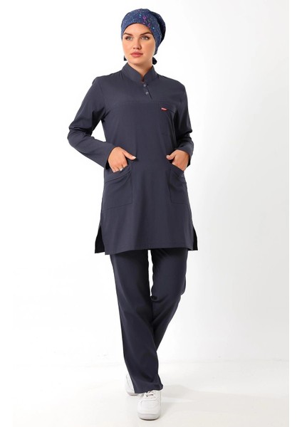 Soft Likralı Tesettür Forma Takım Iki Çıtçıt - 6417 Füme