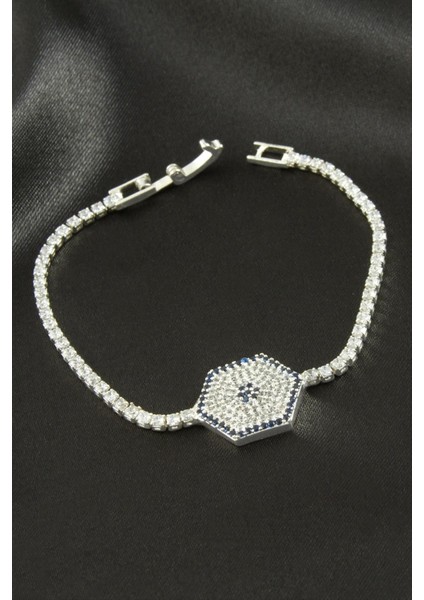 Altıgen Zirkon Taşlı Çocuk Bileklik 16 cm