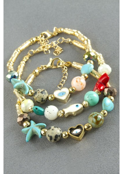 Karışık Turkuaz Taşlı Mineli Bileklik