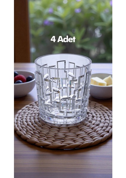 4 Adet Kırılmaz Desenli Şeffaf Bardak (200 Ml) – Taş Desen Polikarbon, Şık ve Dayanıklı Tasarım