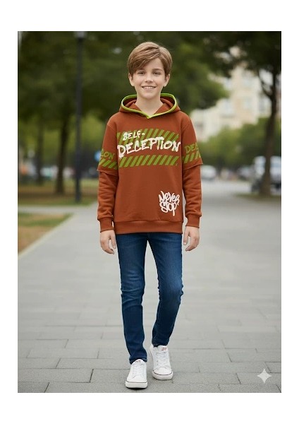 12 Yaş Erkek Çocuk Sweat Kol Ek Detaylı Kremit