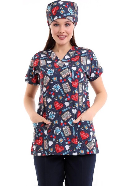 Yarasa Kol Dijital Unisex Desenli Üst - 6529 Füme Kalp Ritim