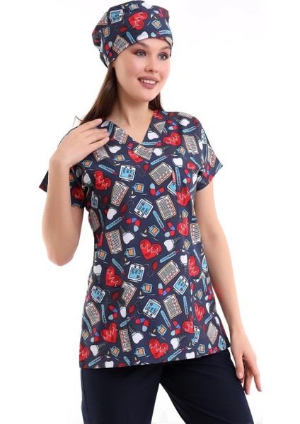 Yarasa Kol Dijital Unisex Desenli Üst - 6529 Füme Kalp Ritim fırsatları