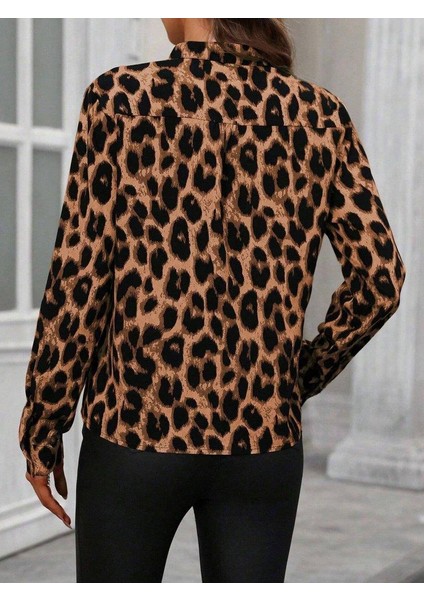 Kadın Uzun Kollu V Yakalı Leopar Desenli Modal Bluz modelleri