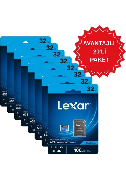 20'li Paket 32GB 633X Micro Sd Kart 100MB/S Hafıza Kartı