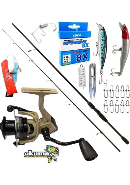 Okuma Outrax 4000 244CM 15-40GR Okuma Wave Power Rapala Maket Balık Spin Olta Takımı Seti