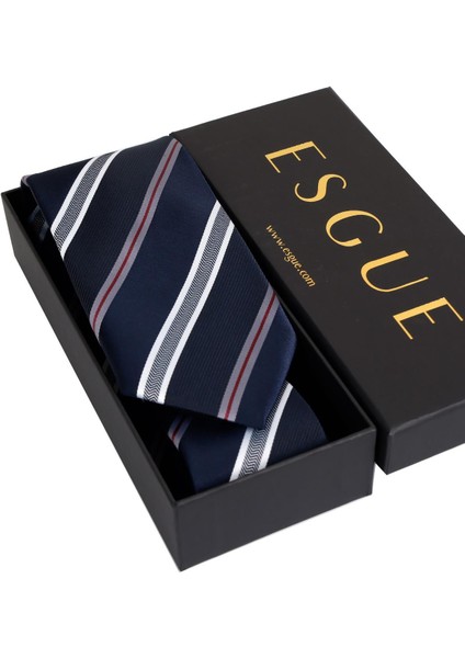 8 cm Hand Made Lacivert - Beyaz Çizgili Desen Mendilli Kravat indirimleri