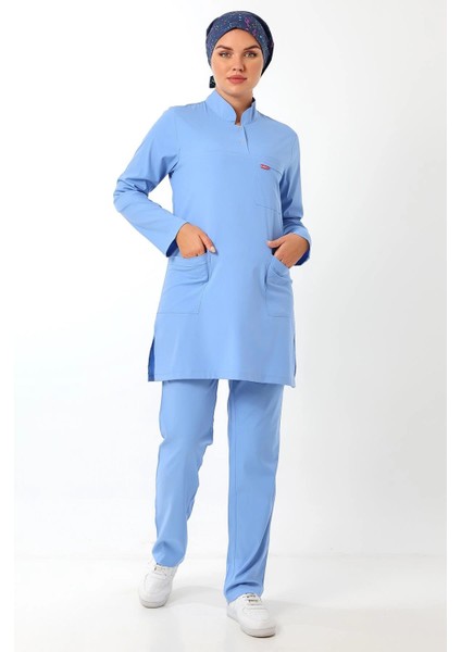 Soft Likralı Tesettür Forma Takım Iki Çıtçıt - 6413 Açık Mavi