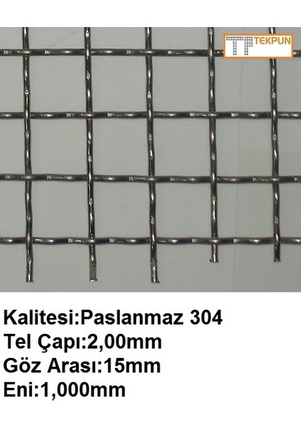 Paslanmaz Kafes Teli Çap:2mm GÖZ:15MM EBAT:1MTX1MT