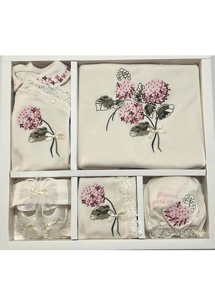 %100 Pamuk Kız Bebek Kaneviçe Işlemeli 10 Lu Hastane Çıkışı Seti Beyaz EDA.BYZ.5456