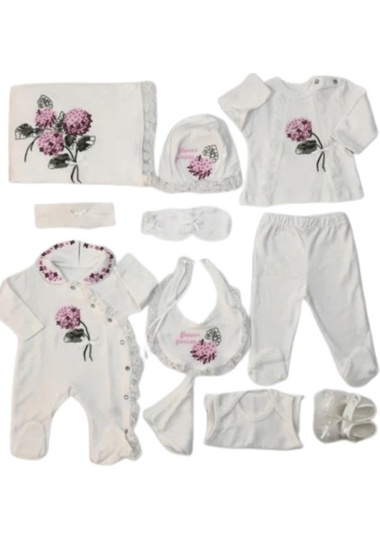 %100 Pamuk Kız Bebek Kaneviçe Işlemeli 10 Lu Hastane Çıkışı Seti Beyaz EDA.BYZ.5456 fiyatları