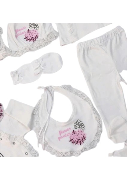 %100 Pamuk Kız Bebek Kaneviçe Işlemeli 10 Lu Hastane Çıkışı Seti Beyaz EDA.BYZ.5456 modelleri