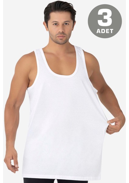 Erkek Beyaz Büyük Beden Atlet 3'lü Paket %100 Pamuklu Penye