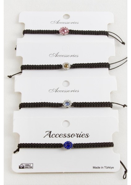 Çiçek Taşlı Makrome Örgülü Bileklik