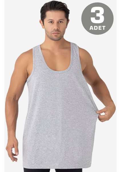 Erkek Gri Büyük Beden Atlet 3'lü Paket %100 Pamuklu Penye