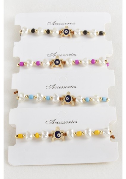 Kaplumbağa Boncuk Inci Makrome Ip Bileklik