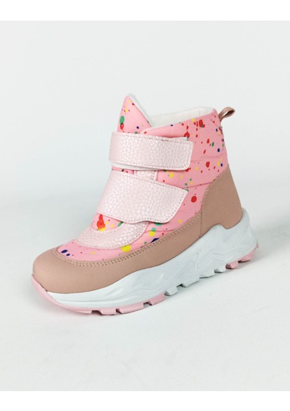 Pembe Renk Nokta Renk Desenli Su Geçirmez Çift Cırtlı Çocuk Bot