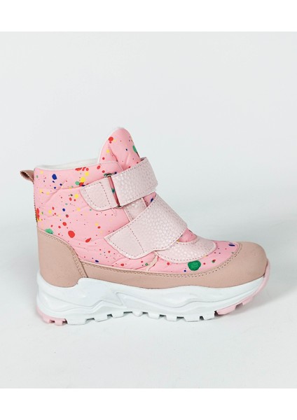 Pembe Renk Nokta Renk Desenli Su Geçirmez Çift Cırtlı Çocuk Bot modelleri