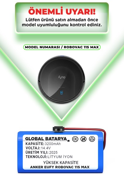 Anker Eufy Robovac 11S Max Akıllı Robot Süpürge Bataryası 14.4v 3200mAh Li-ion Pil (Yüksek Kapasite) indirimleri