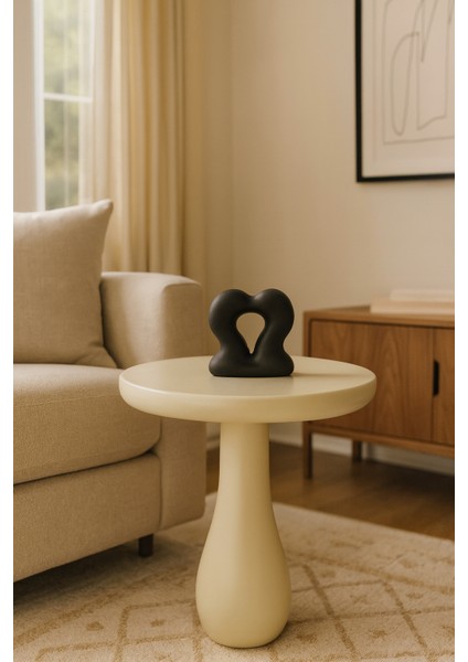 Krem Renk Masif Ahşap Tekli Yan Sehpa – Doğal Mantar Sehpa