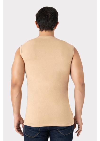 2 Adet Görünmez Atlet Erkek Ten Rengi Bisiklet Yaka Kolsuz Tişört Pamuklu Likralı Yumuşak Esnek Kumaş modelleri