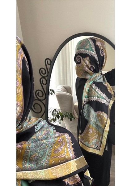 19V69 Italıa Etnik Desen Siyah Zemin Modal Seri Şal