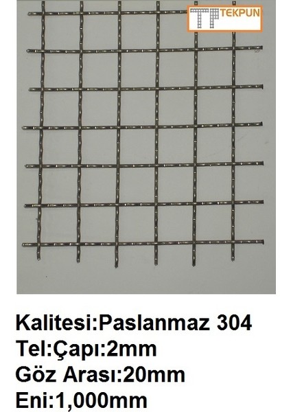 Paslanmaz Kafes TELİ2MMX20MM Çap:2mm GÖZ:20MM EBAT:1MTX1MT