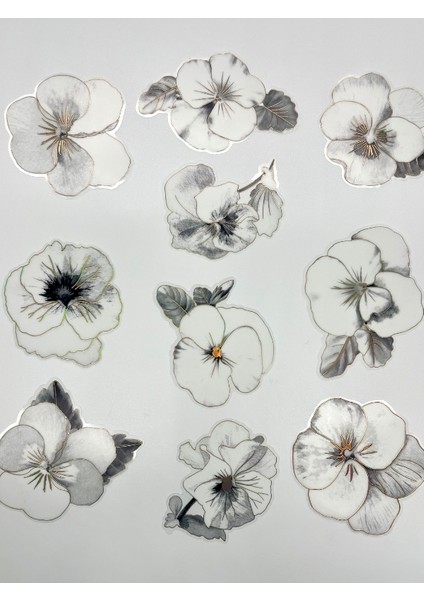 Florescence Altın Yaldızlı Siyah-Beyaz Özel Tasarım Gündüz Menekşesi Sticker Seti/20 Adet/etiket/çıkartma modelleri