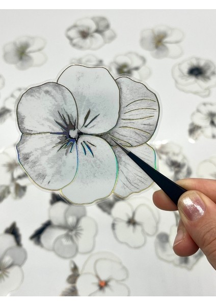 Florescence Altın Yaldızlı Siyah-Beyaz Özel Tasarım Gündüz Menekşesi Sticker Seti/20 Adet/etiket/çıkartma fırsatları