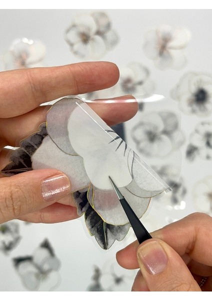 Florescence Altın Yaldızlı Siyah-Beyaz Özel Tasarım Gündüz Menekşesi Sticker Seti/20 Adet/etiket/çıkartma indirimleri