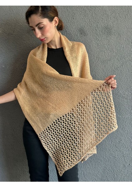 Triko Taba Pul Payetli Şal 200X55 cm