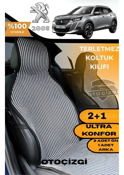 Peugeot 2008 Uyumlu Siyah Kilim Tipi Terletmez Koltuk Kılıfı 2+1 Ultra Konfor Seti