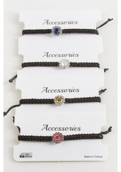 Çiçek Taşlı Makrome Örgülü Bileklik