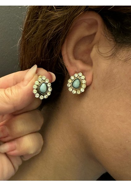 Zirkon Taşlı Damla Turkuaz Kadın Küpe