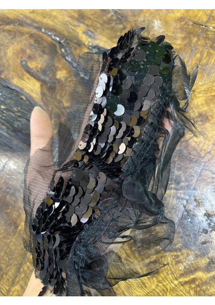 Siyah Pıl Payetli Dikiş Giyim Aksesuarı Aplike 24X20 cm