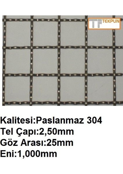 Paslanmaz Kafes Teli Çap:2,5mm GÖZ:25MM EBAT:1MTX1MT