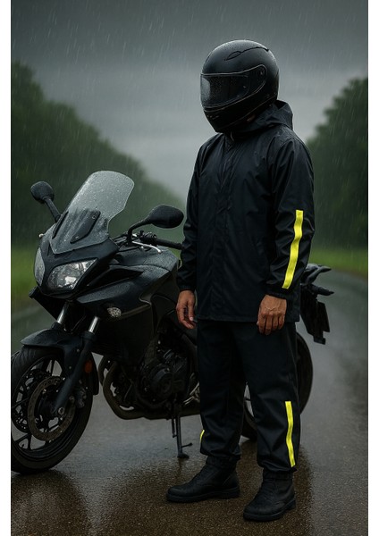 Motosiklet Su Geçirmez Reflektörlü Kurye Motorcu Yağmurluk Ekstra Dayanıklı