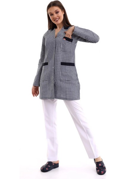 Doktor Öğretmen Kadın Önlük Ara Boy Ceket Yaka - Pöti Kare Lacivert fırsatları