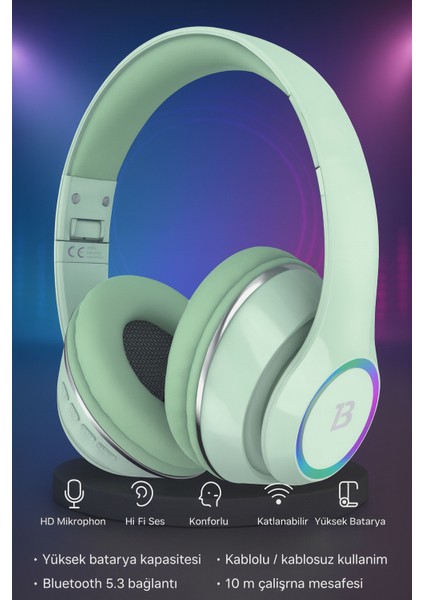 Kablosuz Bluetooth Kulaküstü Kulaklık – Mikrofonlu, Stereo Ses, Aux ve Hafıza Kartı Desteği Nova