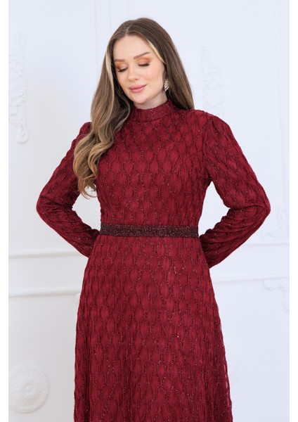 Lina Tesettür Abiye Elbise Dantel Kumaş Eteği Kuyruk ve Beli Taş Detaylı fırsatları