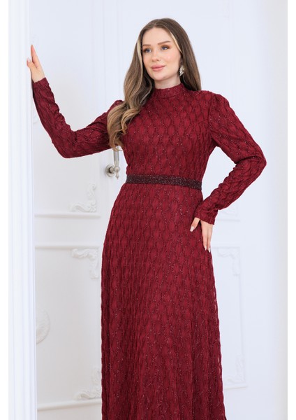 Lina Tesettür Abiye Elbise Dantel Kumaş Eteği Kuyruk ve Beli Taş Detaylı indirimleri