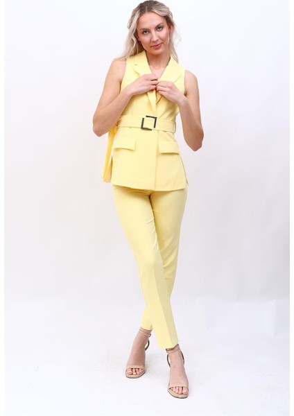 Kemerli Klasik Yelek & Boru Paça Pantolon Takım-Sarı fiyatları