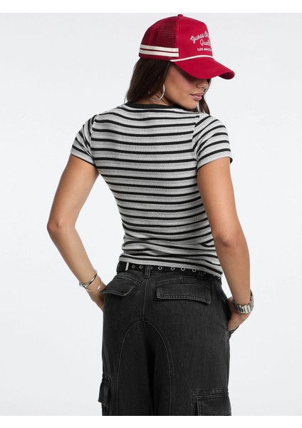 Kadın Siyah Çok Renkli Çizgili Logolu T-Shirt W5BP52KA0H1-S9HG modelleri